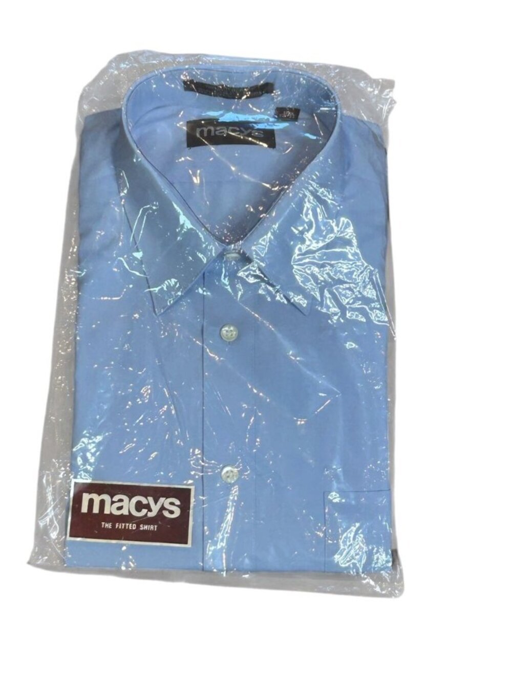 Macy's Men's Fitted Dress Shirt Vintage 70s Blue Point Collar 15.5 32/33 NEW